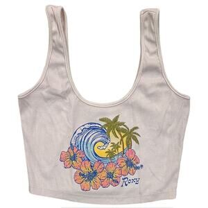 Roxy Women's Always Salty Cropped Ribbed Tank Top Tee T-Shirt in Beige